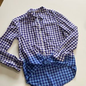 Anthropologie purple and white check ombré button down, size medium